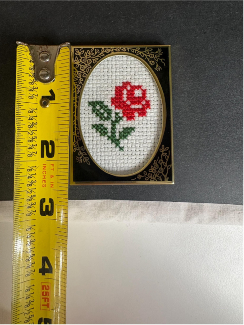 Tiny Mini Framed Cross Stitched Red Rose Trinket Shelf Vintage Style Decor - Picture 5 of 5